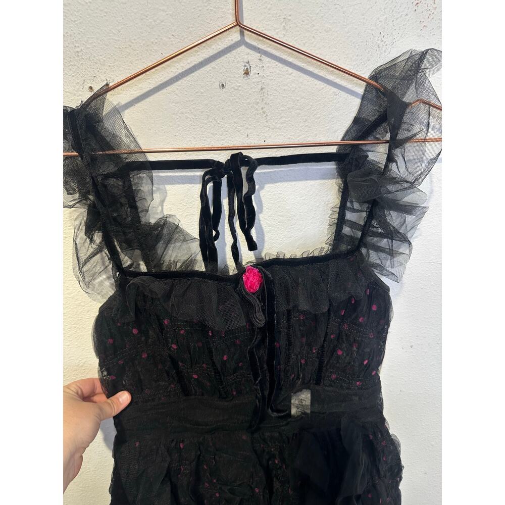 FOR LOVE AND LEMONS Black Mesh Polka Dot Janelle Ruffled Dress size Small nwt - Picture 13 of 16